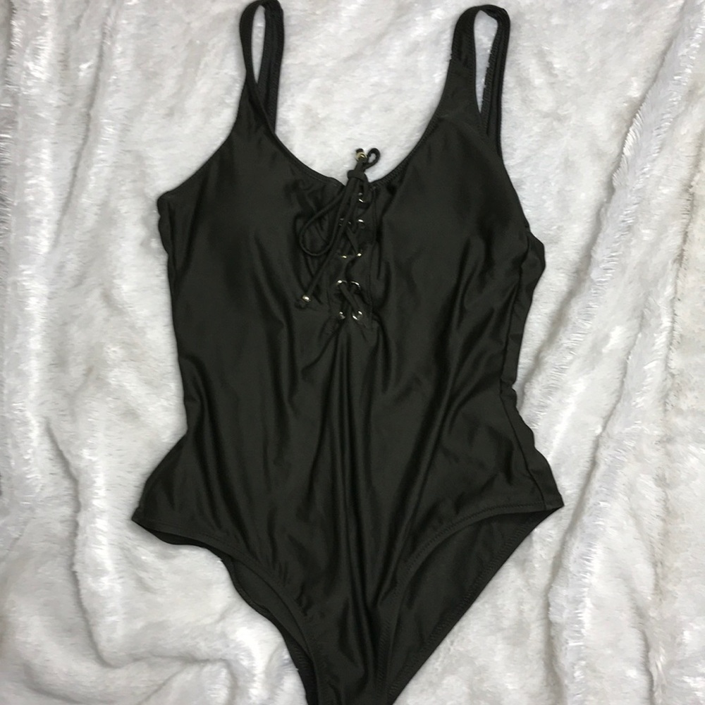 Olive green open back one piece